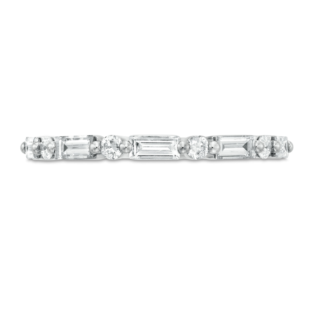 Alternating Baguette and Round Diamond Wedding Band by Adorette