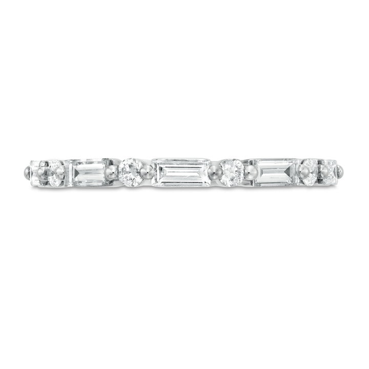 Alternating Baguette and Round Diamond Wedding Band by Adorette In White Gold 14K
