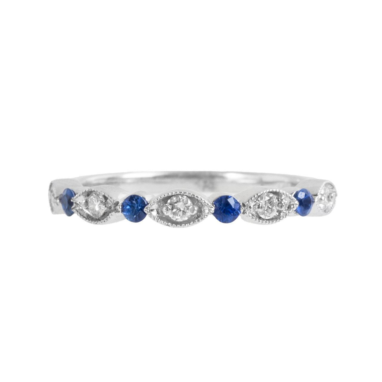 Sapphire (0.19tw) Diamond (0.15tw) White Gold Wedding Band 0