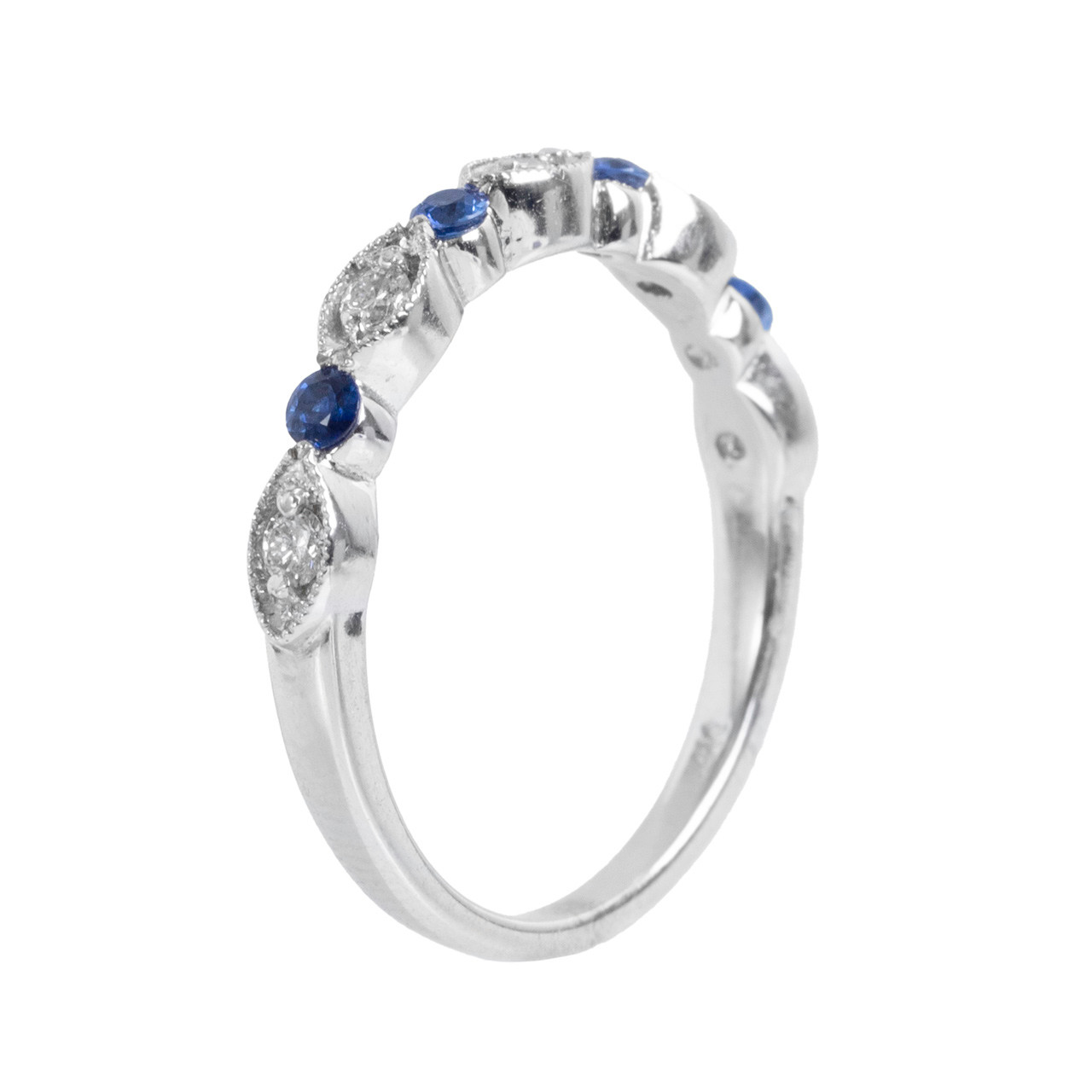 Sapphire (0.19tw) Diamond (0.15tw) White Gold Wedding Band 1