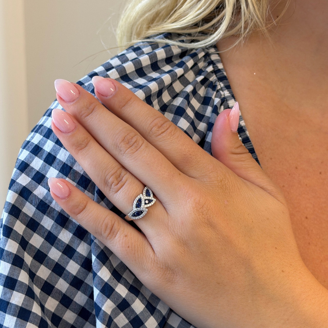 Blue Sapphire & Diamond Leaf-Inspired Ring 1
