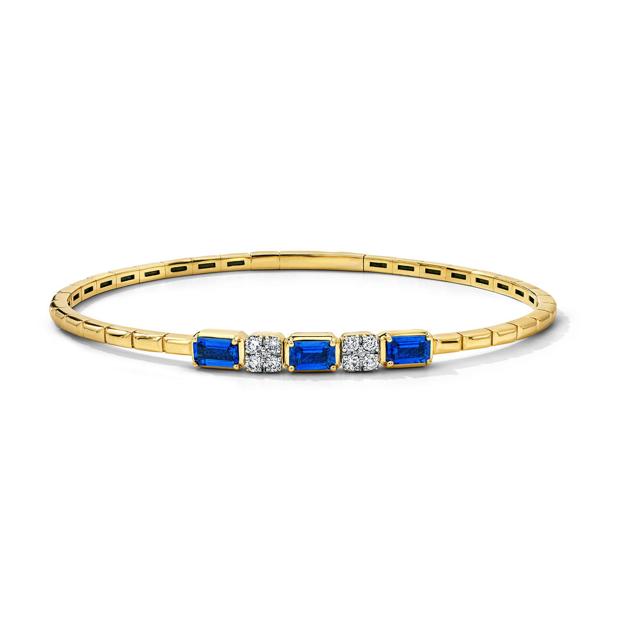 Blue Sapphire & Diamond Flexible Gold Bangle Bracelet