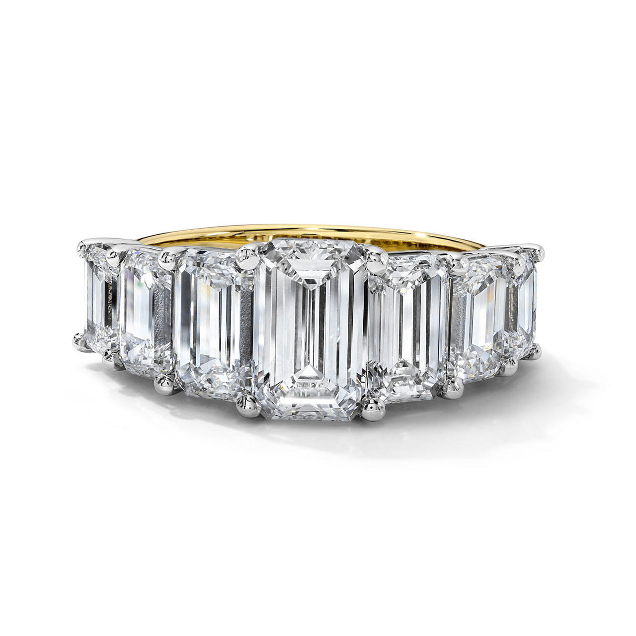 Emerald Cut Graduated Diamond Mixed Metal Band (4.46tw)