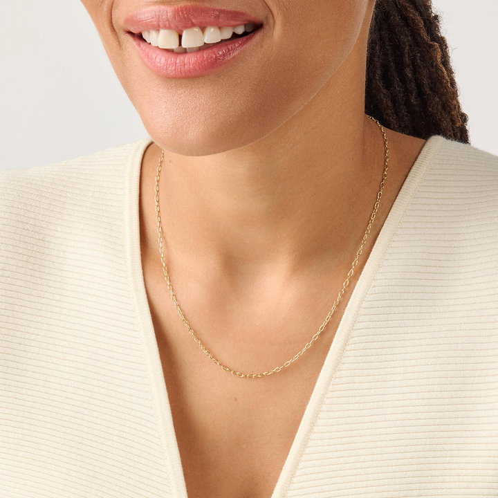 Gold Paperclip Chain Necklace In Solid 14K Yellow Gold
