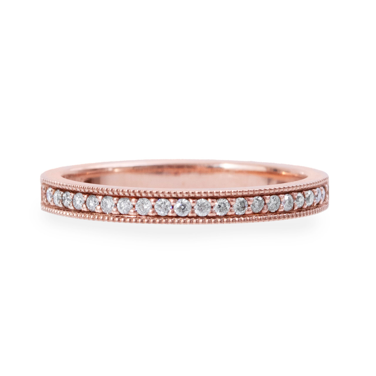 Beaded Milgrain Diamond Rose Gold Wedding Band (0.15tw) 0
