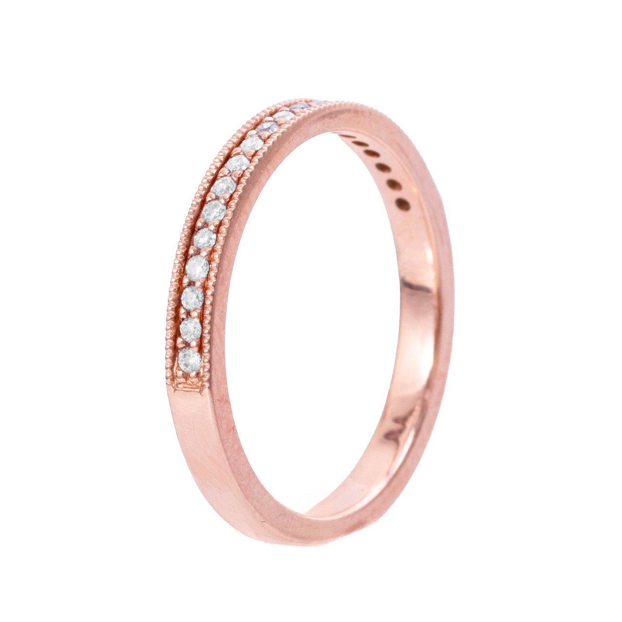 Beaded Milgrain Diamond Rose Gold Wedding Band (0.15tw) 1