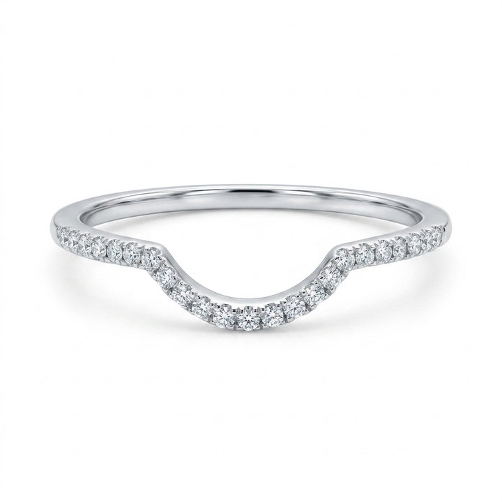 Diamond Curved Wedding Band (0.12tw) In Solid 14K White Gold