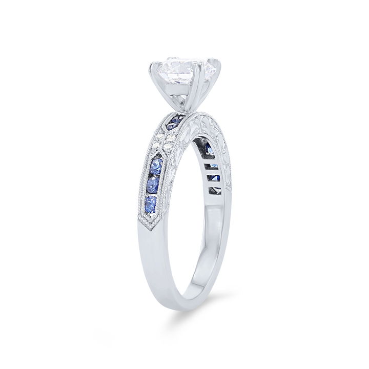Kirk Kara Charlotte Sapphire and Diamond Engagement Setting In White Gold 14K