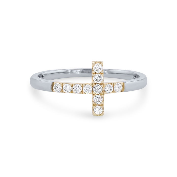 White Gold 14K Two-Tone Diamond Cross Ring