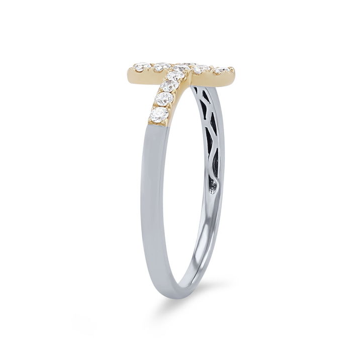 White Gold 14K Two-Tone Diamond Cross Ring