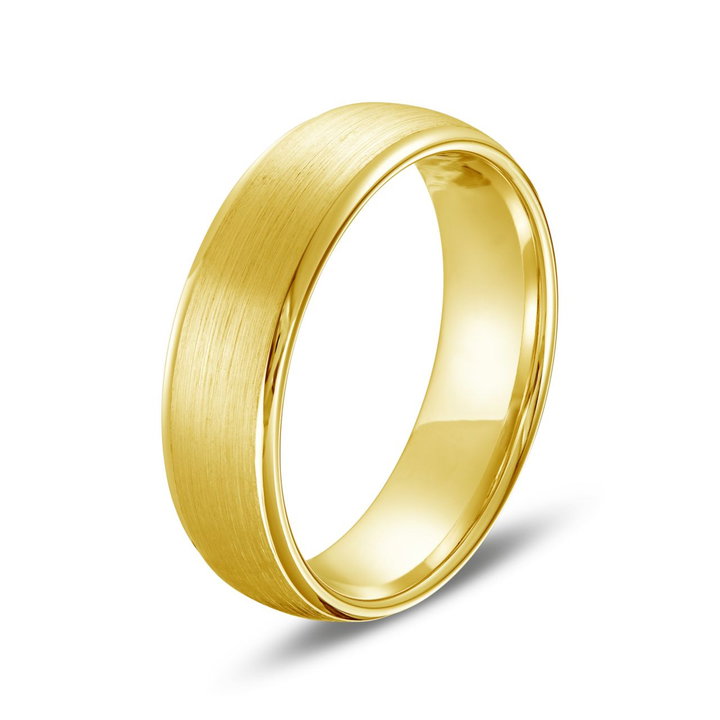 Matte Polished Edge 6.5mm Wedding Band In Yellow Gold 14K