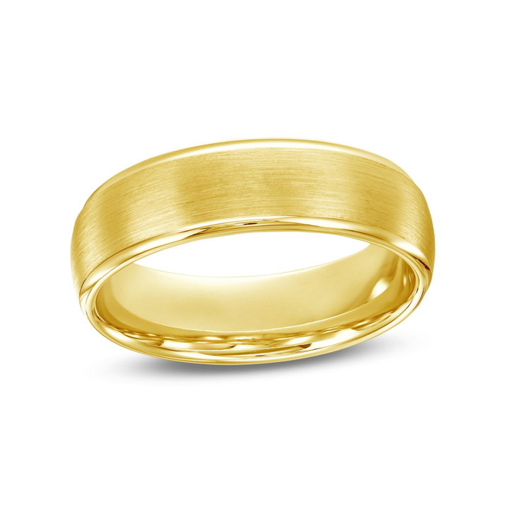 Matte Polished Edge 6.5mm Wedding Band In Yellow Gold 14K