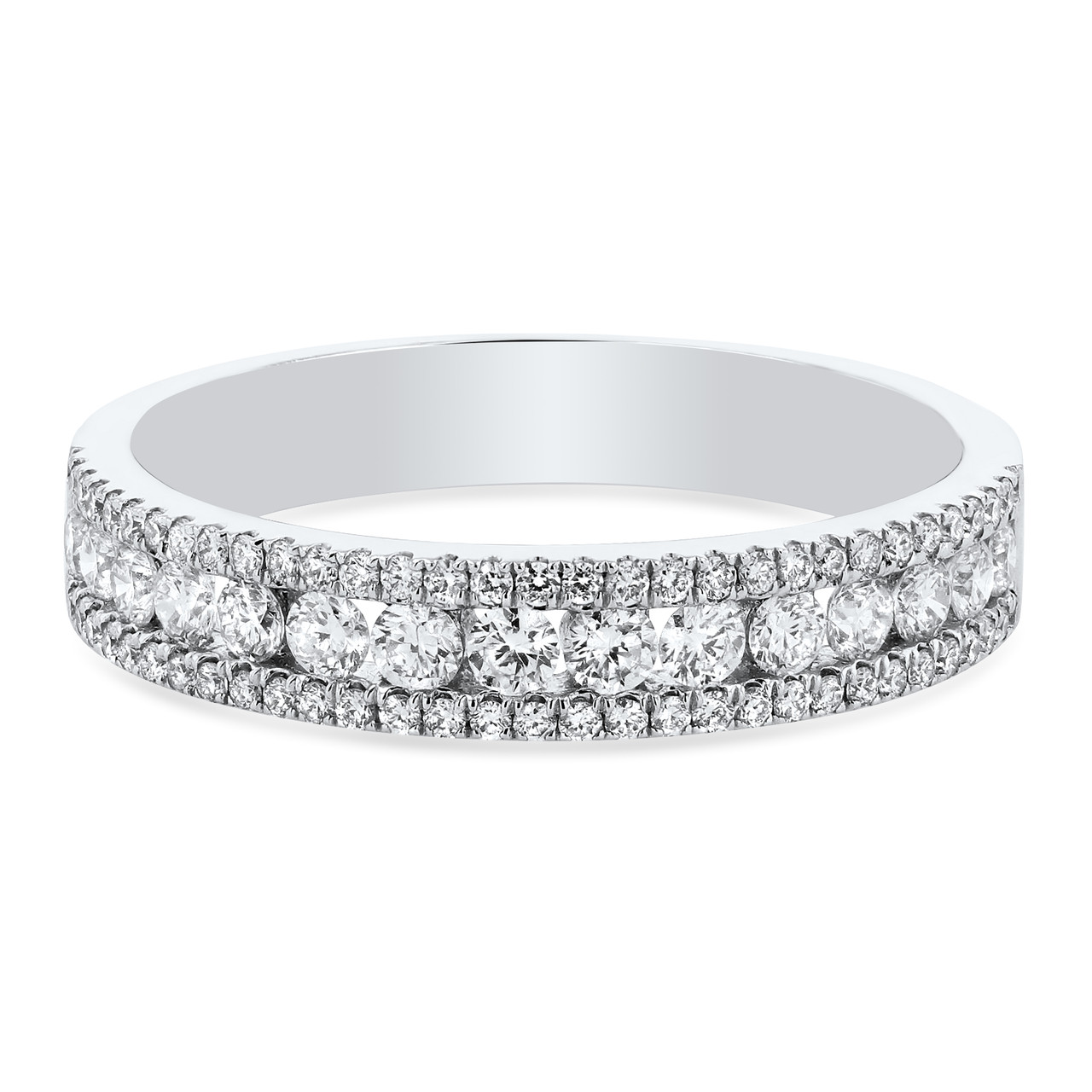 Three Row Diamond Border Wedding Band