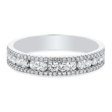 Three Row Diamond Border Wedding Band In White Gold 14K