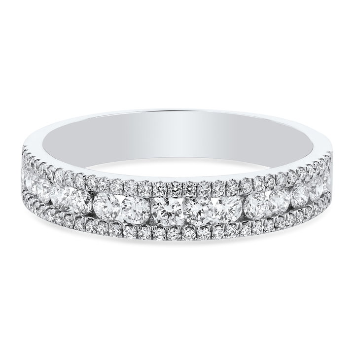 Three Row Diamond Border Wedding Band In White Gold 14K