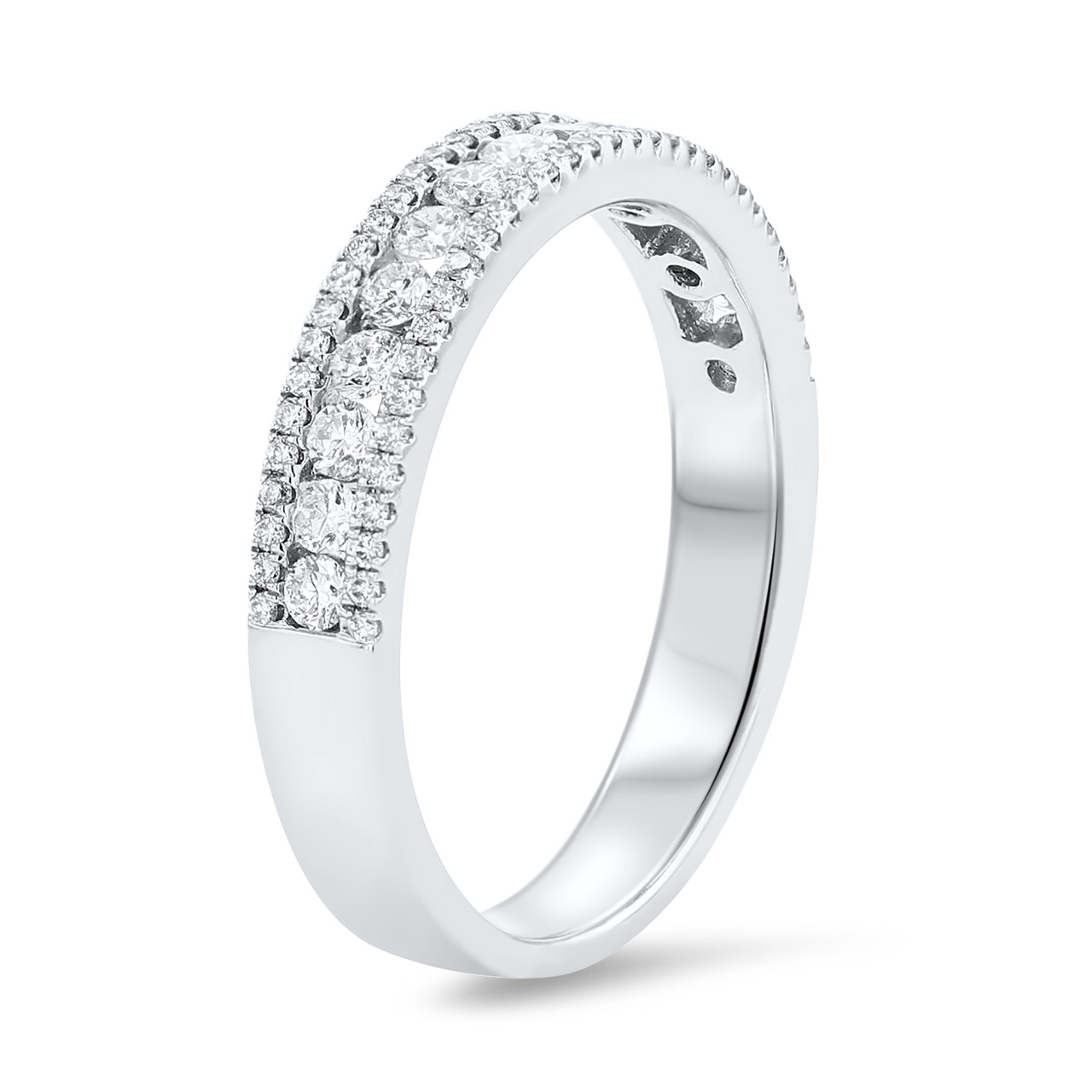 Three Row Diamond Border Wedding Band