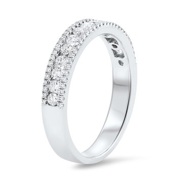 Three Row Diamond Border Wedding Band In White Gold 14K