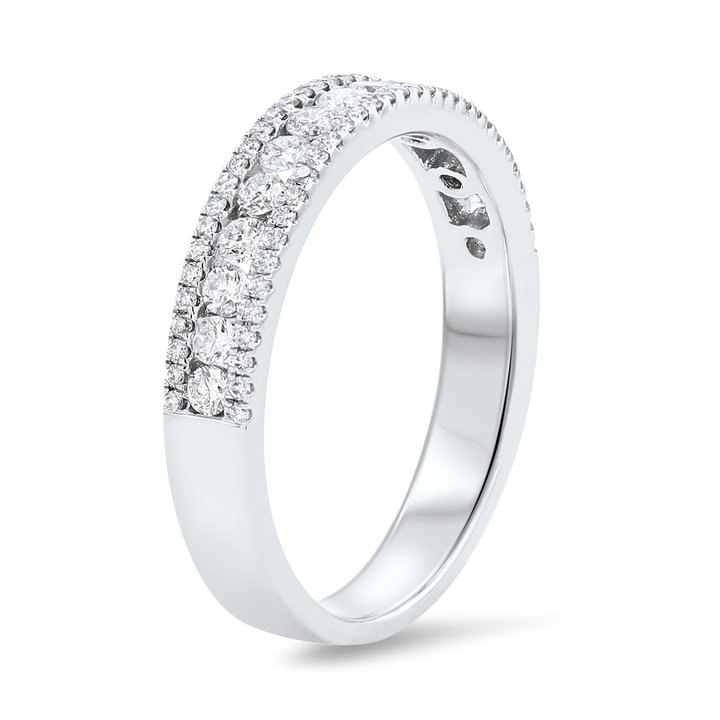 Three Row Diamond Border Wedding Band In White Gold 14K