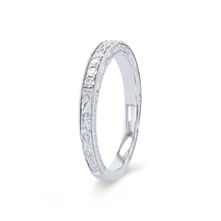 Kirk Kara Stella Engraved Diamond Wedding Band In White Gold 14K