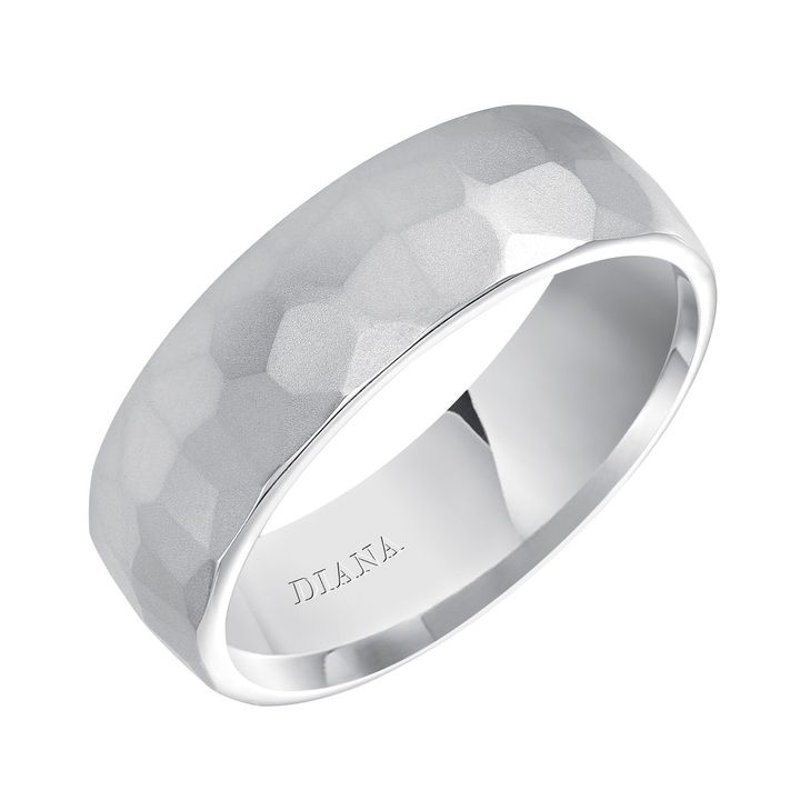 Hammered Matte Wedding Band In White Gold 14K