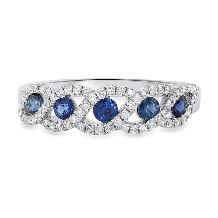 Blue Sapphire and Diamond Twist Ring In White Gold 14K