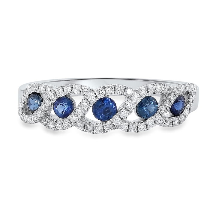 White Gold 14K Blue Sapphire and Diamond Twist Ring