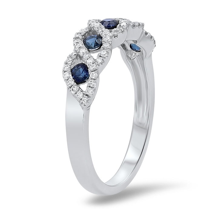 Blue Sapphire and Diamond Twist Ring In White Gold 14K