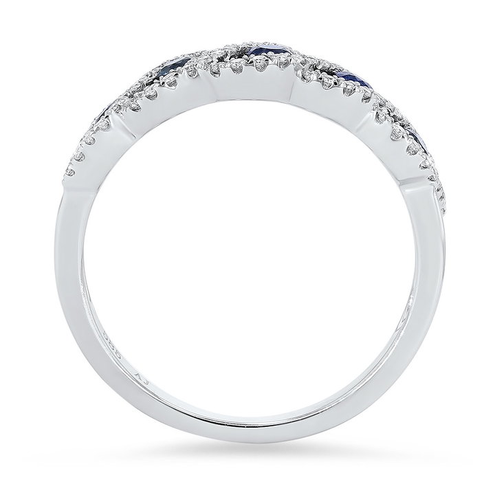Blue Sapphire and Diamond Twist Ring In White Gold 14K
