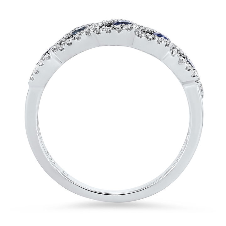 White Gold 14K Blue Sapphire and Diamond Twist Ring