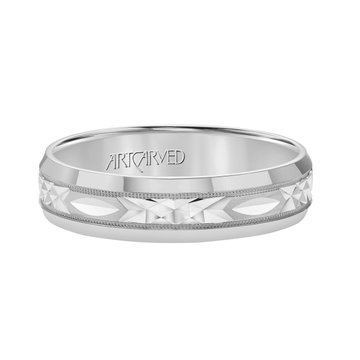 Carved Milgrain 6mm Wedding Band In White Gold 14K