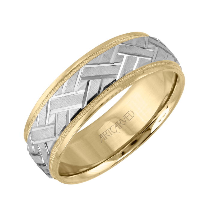 White Gold 14K Geometric Milgrain 7mm Wedding Band
