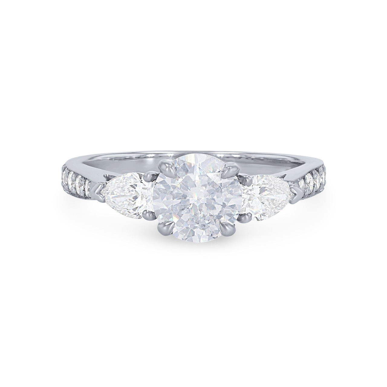 Three Stone Pear Diamond Beadset Engagement Setting