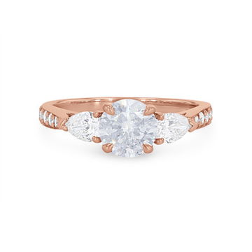 Three Stone Pear Diamond Beadset Engagement Setting
