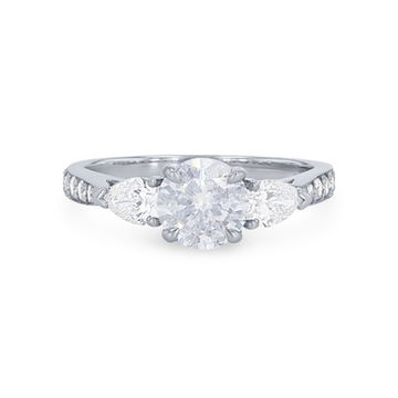 Three Stone Pear Diamond Beadset Engagement Setting