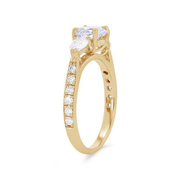 Three Stone Pear Diamond Beadset Engagement Setting