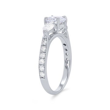 Three Stone Pear Diamond Beadset Engagement Setting