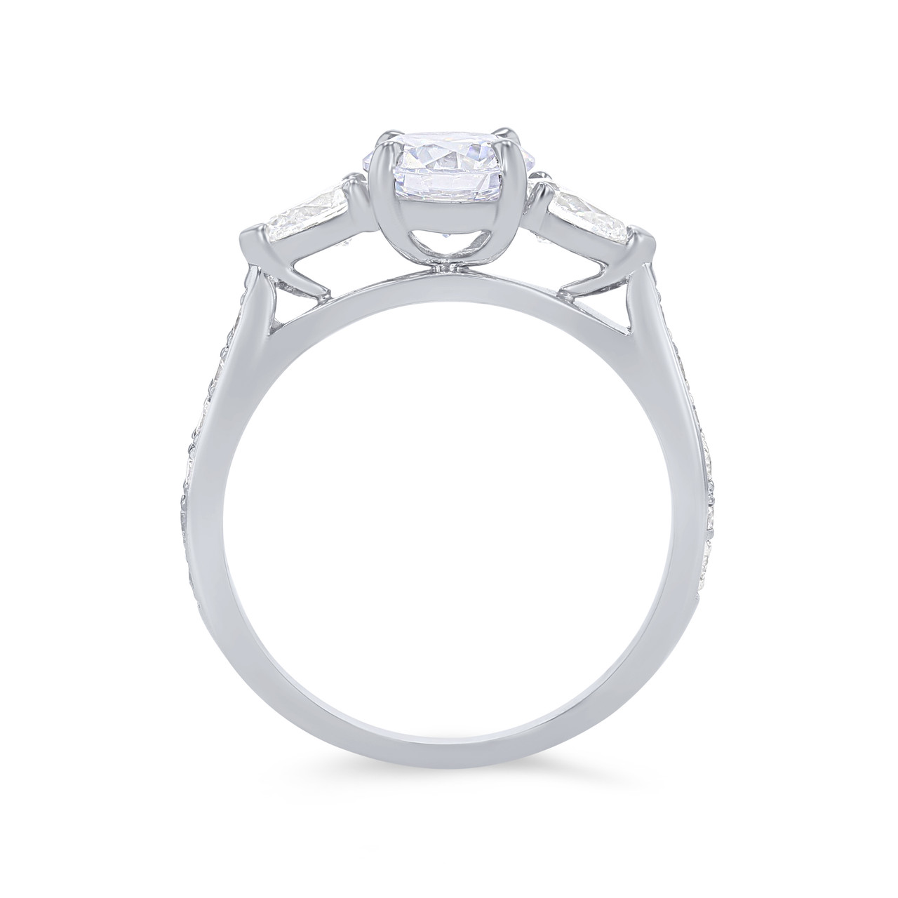 Three Stone Pear Diamond Beadset Engagement Setting