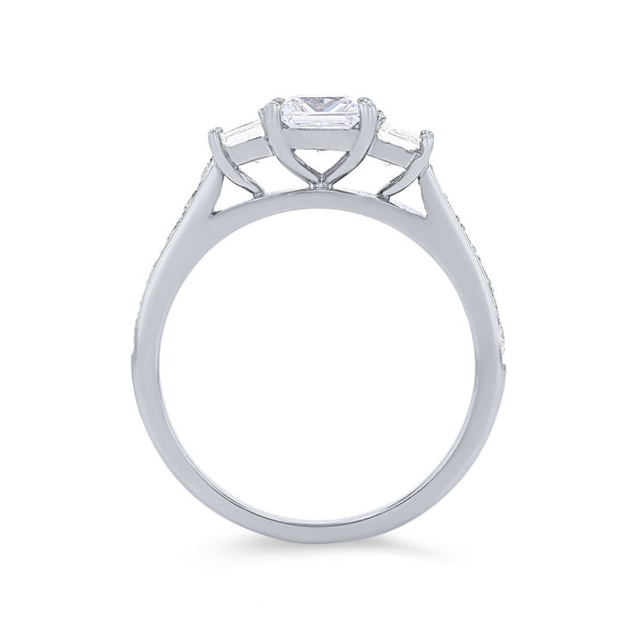 White Gold 14K Three Stone Princess Diamond Beadset Engagement Setting