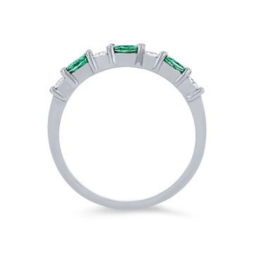 Alternating Marquise Emerald and Round Diamond Wedding Band In White Gold 14K