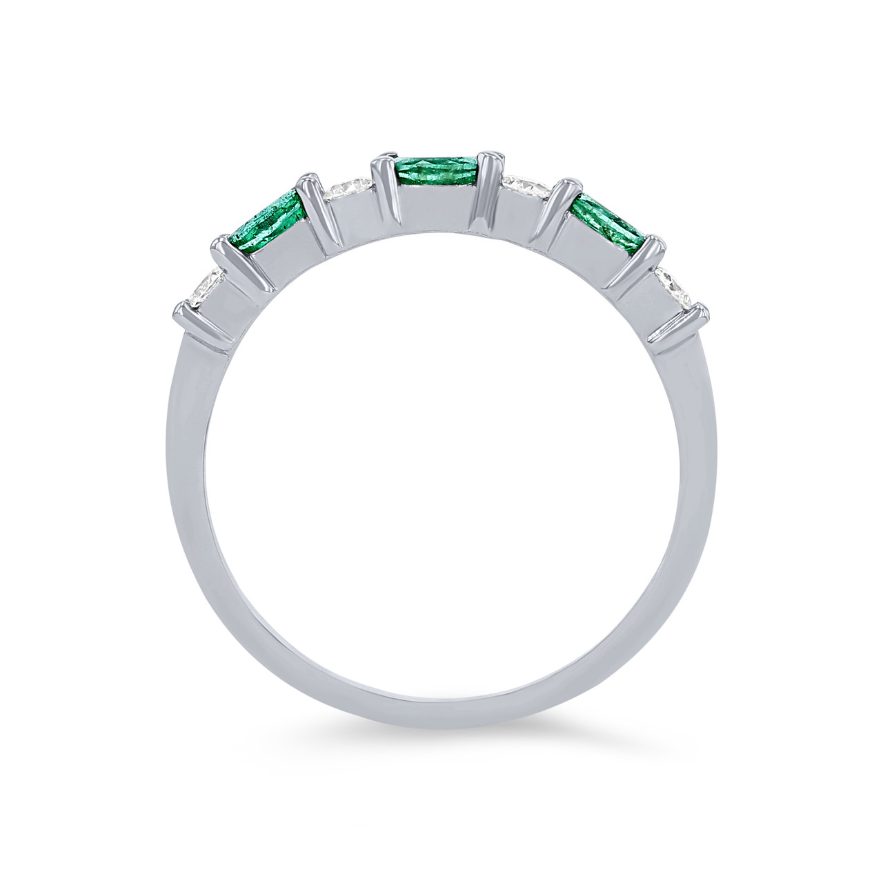Alternating Marquise Emerald and Round Diamond Wedding Band 2