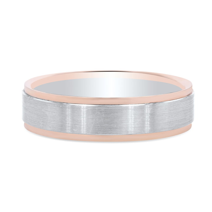 Two Tone Matte Step Edge 7mm Wedding Band In White And Yellow Gold 14K