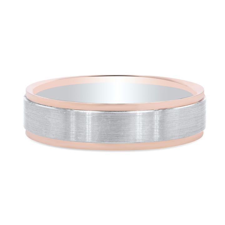 White And Yellow Gold 14K Two Tone Matte Step Edge 7mm Wedding Band