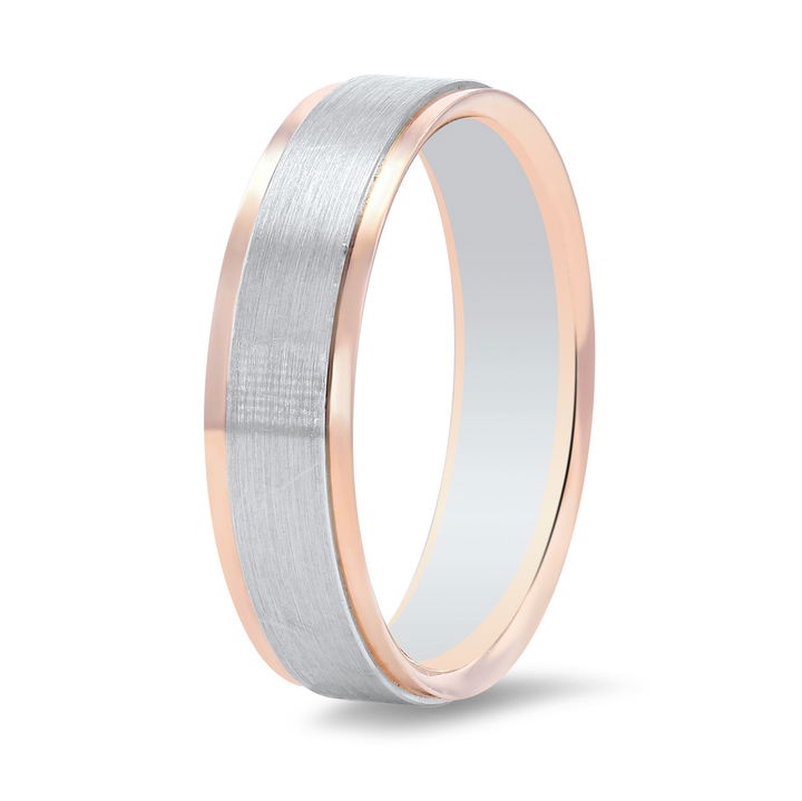 White And Yellow Gold 14K Two Tone Matte Step Edge 7mm Wedding Band