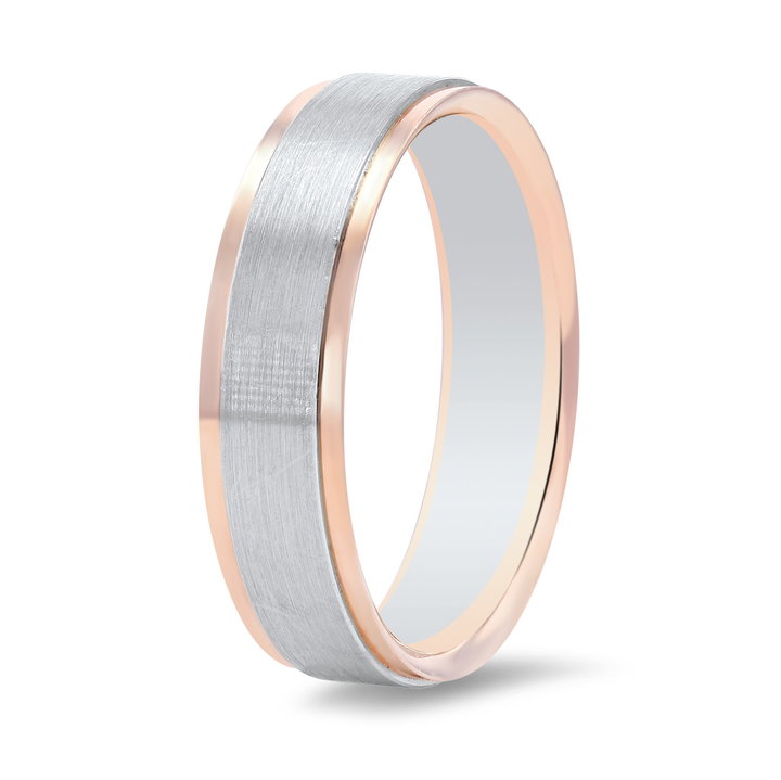 Two Tone Matte Step Edge 7mm Wedding Band In White And Yellow Gold 14K
