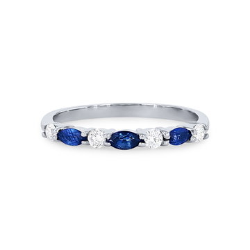 Alternating Marquise Sapphire and Round Diamond Wedding Band In White Gold 14K