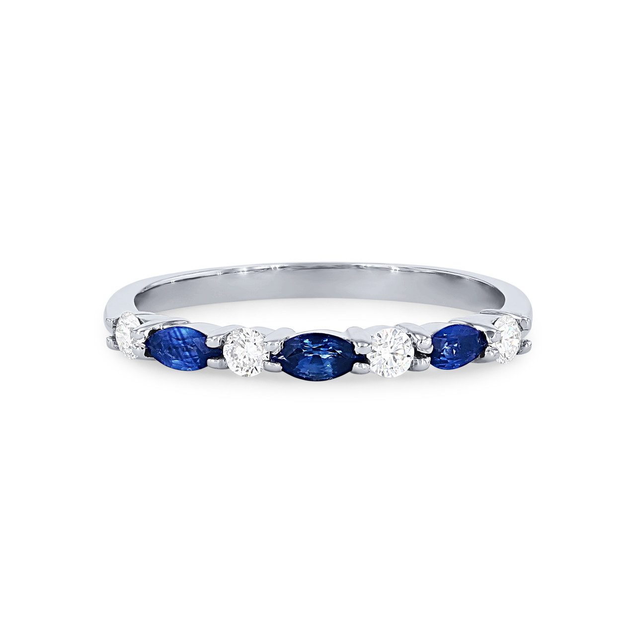 Alternating Marquise Sapphire and Round Diamond Wedding Band 0