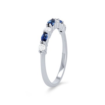 Alternating Marquise Sapphire and Round Diamond Wedding Band In White Gold 14K