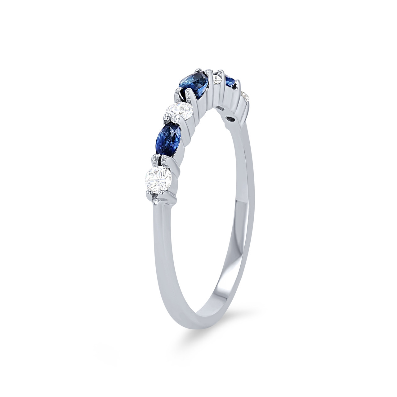 Alternating Marquise Sapphire and Round Diamond Wedding Band 1