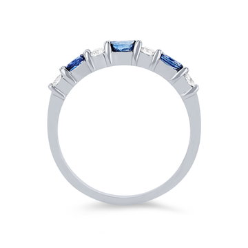 Alternating Marquise Sapphire and Round Diamond Wedding Band In White Gold 14K