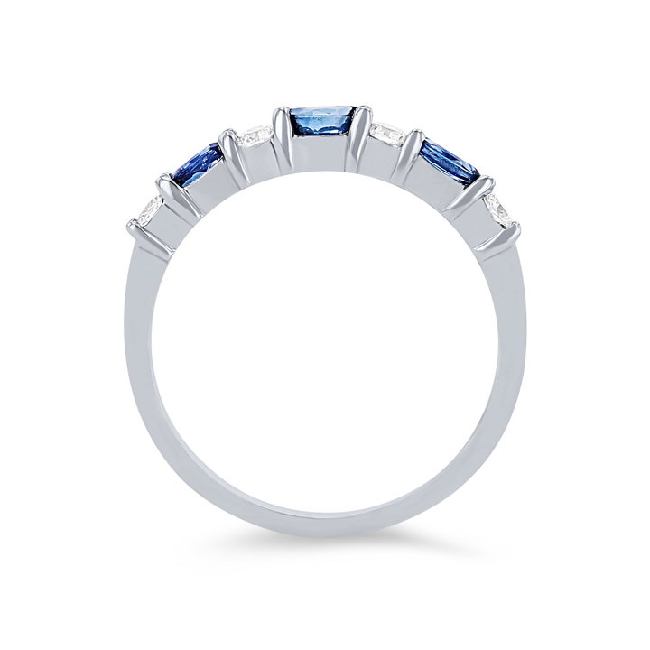 Alternating Marquise Sapphire and Round Diamond Wedding Band In White Gold 14K